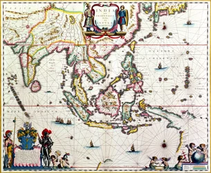 India Quae Orientalis Dicitur, Et Insulae Adiacentes, kort over Sydøstasien og Ostindien, udgivet i Amsterdam, ca. 1635